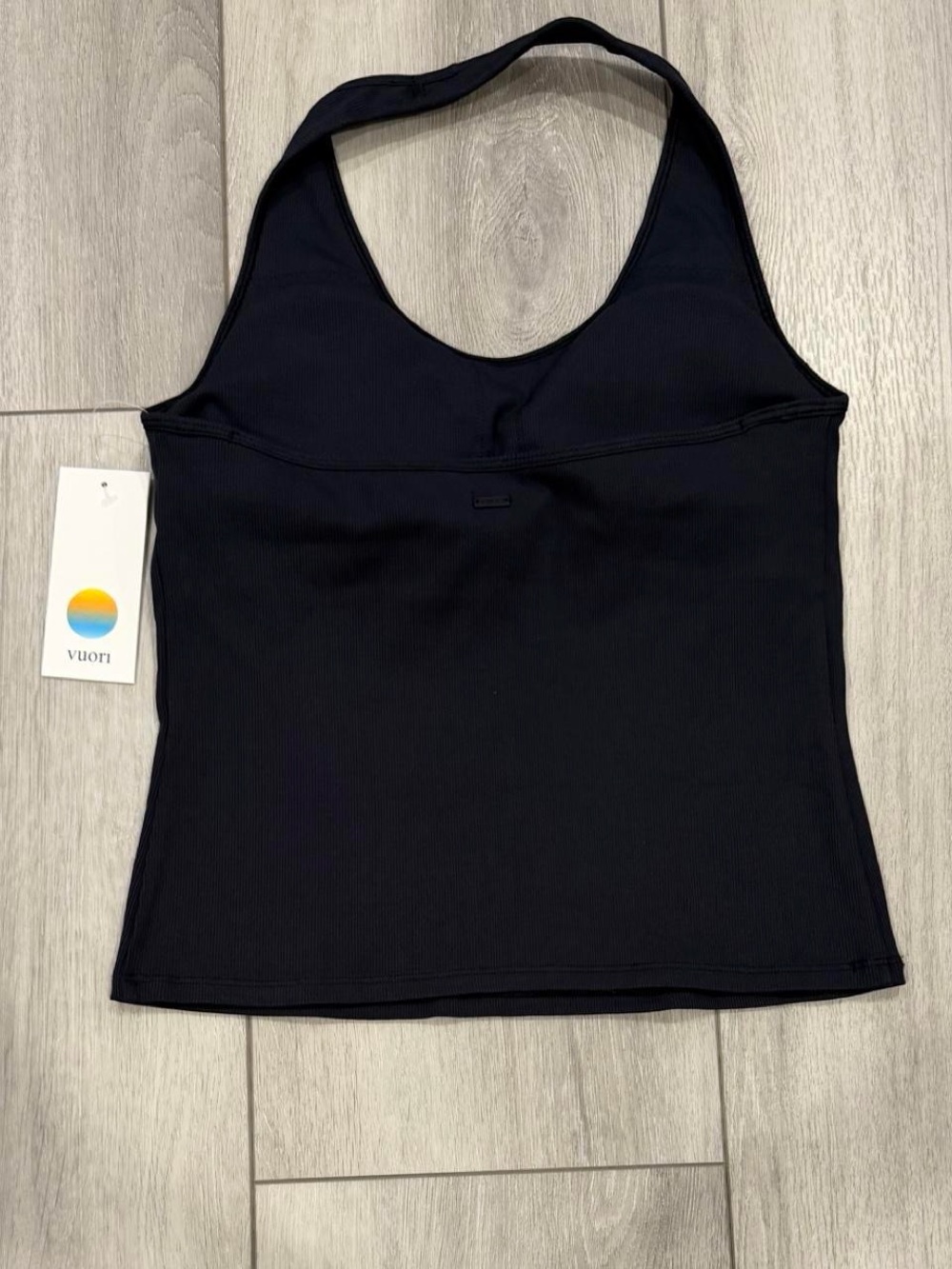 Vuori Pose Halter Top in Black with Built in Light Support Bra. *NWT* - Picture 2 of 7